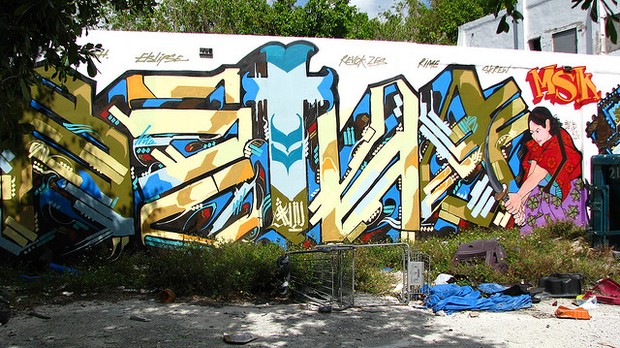 In the West Village, L.A.-based graffiti artist and muralist RETNA will get his first solo exhibit in New York. Above, an image of an intervention in Miami.